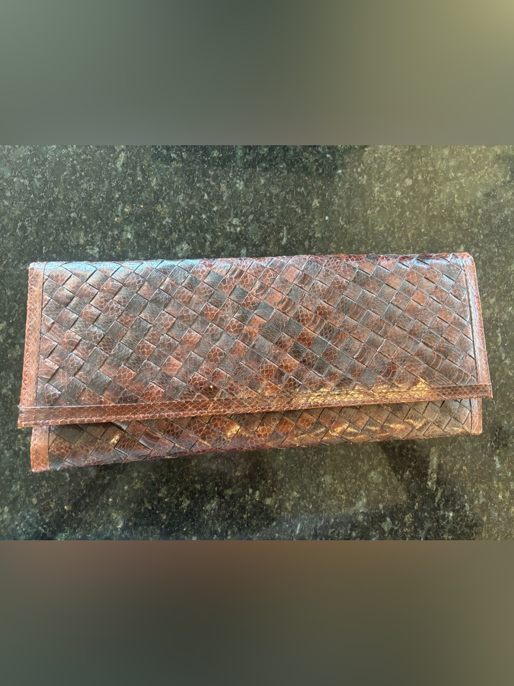 Woven Leather Clutch Wallet in Brown